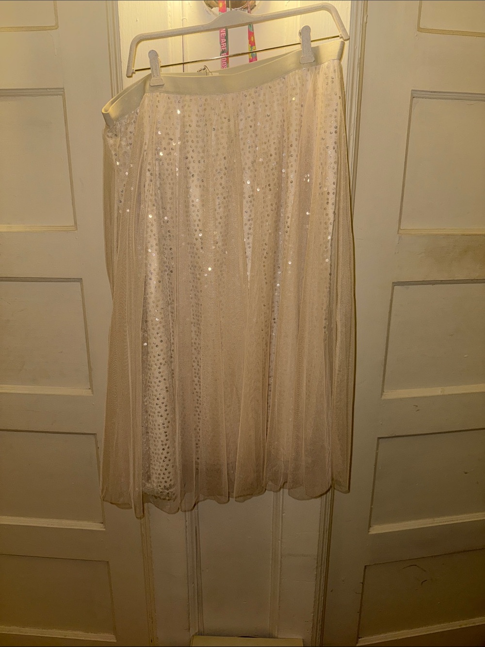 Ultra Pink Cream Sequin Midi Skirt